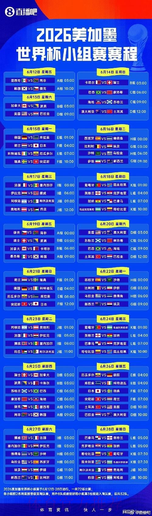 2026世界杯小组赛赛程实时更新比赛时间表怎么看